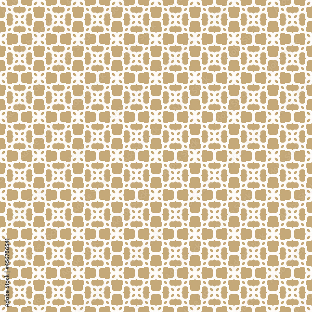 Arabic floral mesh pattern. Golden minimalist vector illustration with small geometric leaf shapes. The background is used for wallpaper, clothing, textile, furniture, fabric, cover, carpet design Arabic floral mesh pattern. Golden minimalist vector illustration with small geometric leaf shapes. The background is used for wallpaper, clothing, textile, furniture, fabric, cover, carpet design
