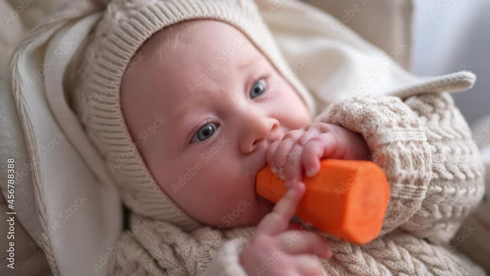 Cute baby eats vegetables, his mother's hand gives him carrots. Diet and food from fresh vegetables for kids. A joyful lifestyle of a happy mixed-race family. A young asian woman and active healthy Cute baby eats vegetables, his mother's hand gives him carrots. Diet and food from fresh vegetables for kids. A joyful lifestyle of a happy mixed-race family. A young asian woman and active healthy