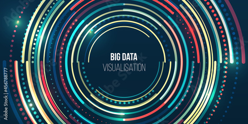 Filtering machine algorithms. Sorting data. Vector technology background. Big data visualization. Information analytics concept. Abstract stream information with circles array and binary code.