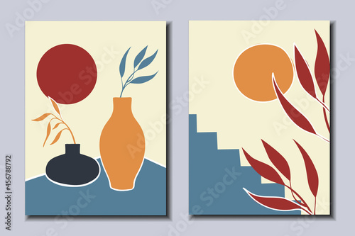 A set of posters with still lifes and plants. Modern Art. Vec