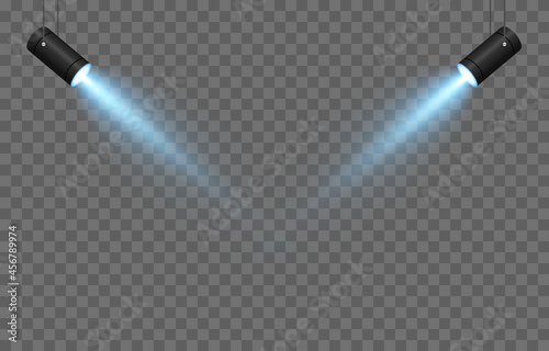 Vector light. Light source, studio lighting, walls, png. Blue light. Spot lighting, spotlight PNG. Rays, light effect.