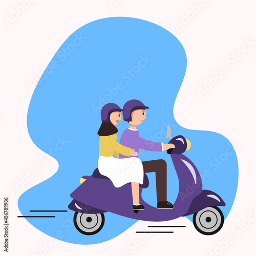 a guy and a girl are riding on a scooter