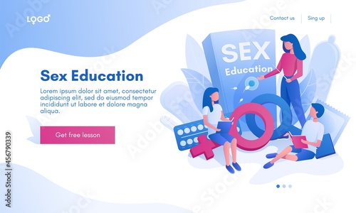 Sex education landing page design, website banner vector template. Sexuality and gender. Sexual health.