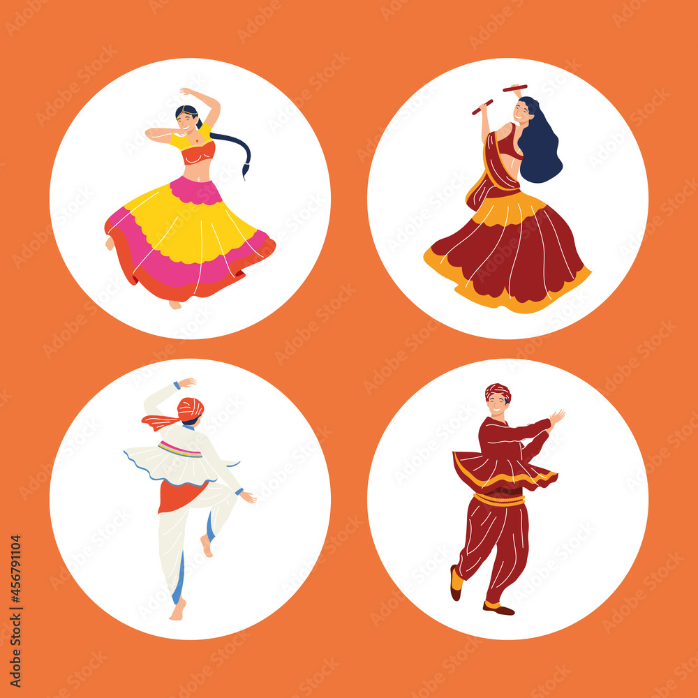Fototapeta premium four Navratri ceremony dancers