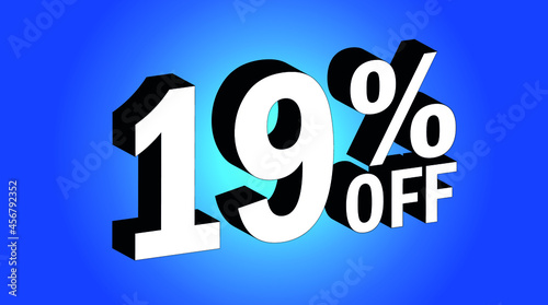 Sale tag 19% off - 3D and blue - for promotion offers and discounts