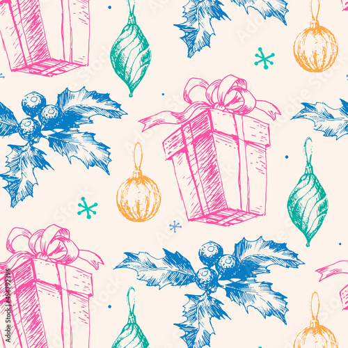 Hand-drawn sketch Christmas pattern NEw year gift