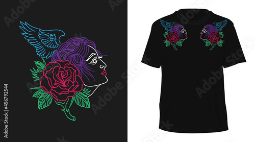 girl monoline tattoo tshirt design