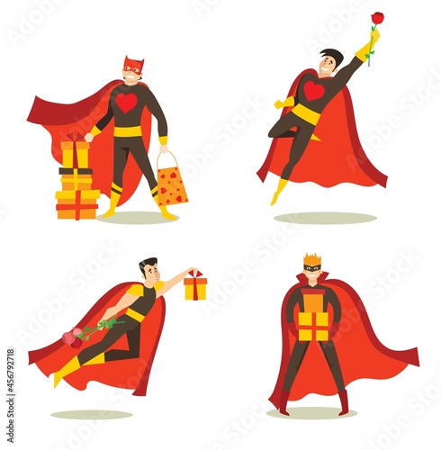 Vector illustrations of set of men birthday superheros in funny comics costume