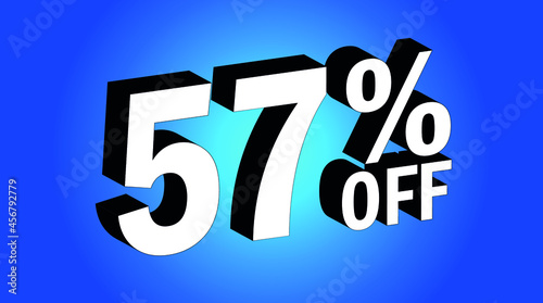 Sale tag 57% off - 3D and blue - for promotion offers and discounts