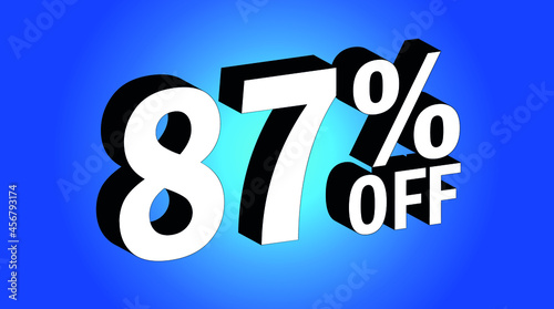 Sale tag 87% off - 3D and blue - for promotion offers and discounts