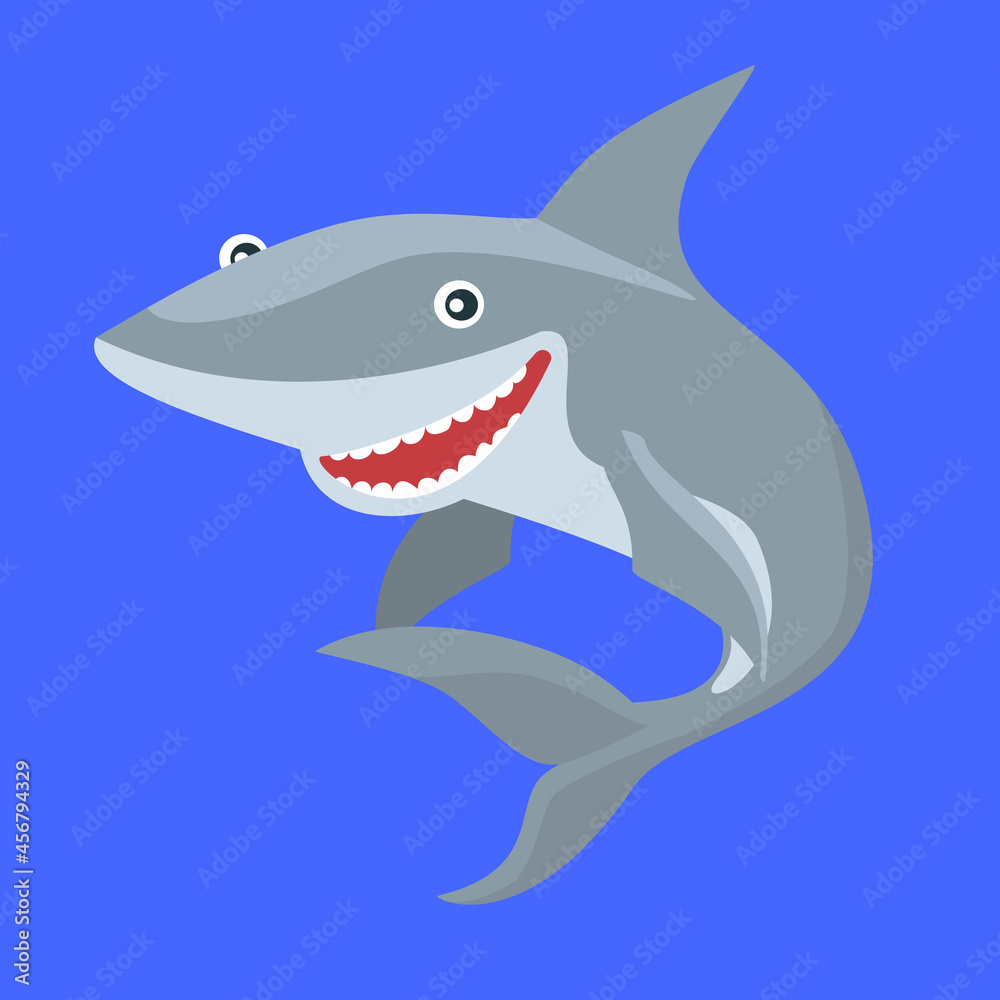 Naklejka premium Shark vector. Cartoon illustration isolated on blue background.