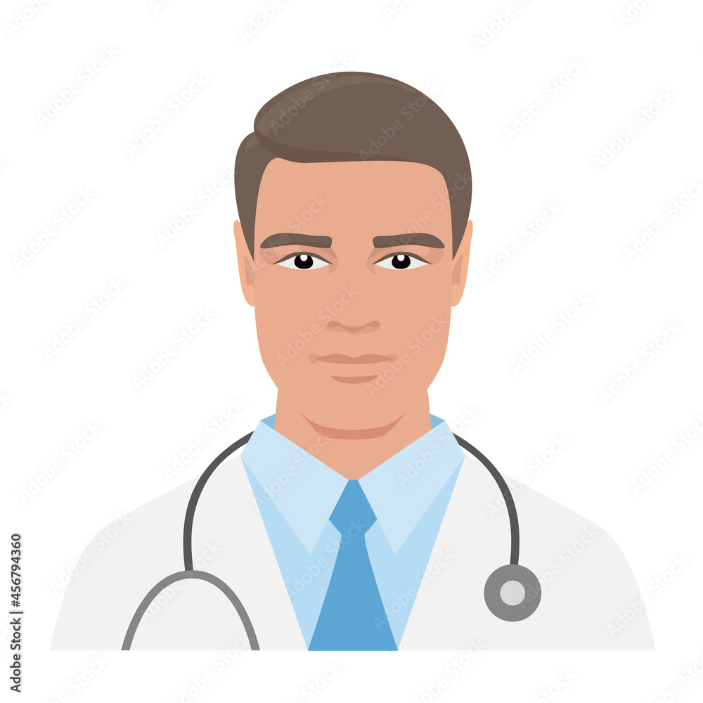 Fototapeta premium Doctor. Doctor in a white coat and a stethoscope. Vector illustration isolated on white background.