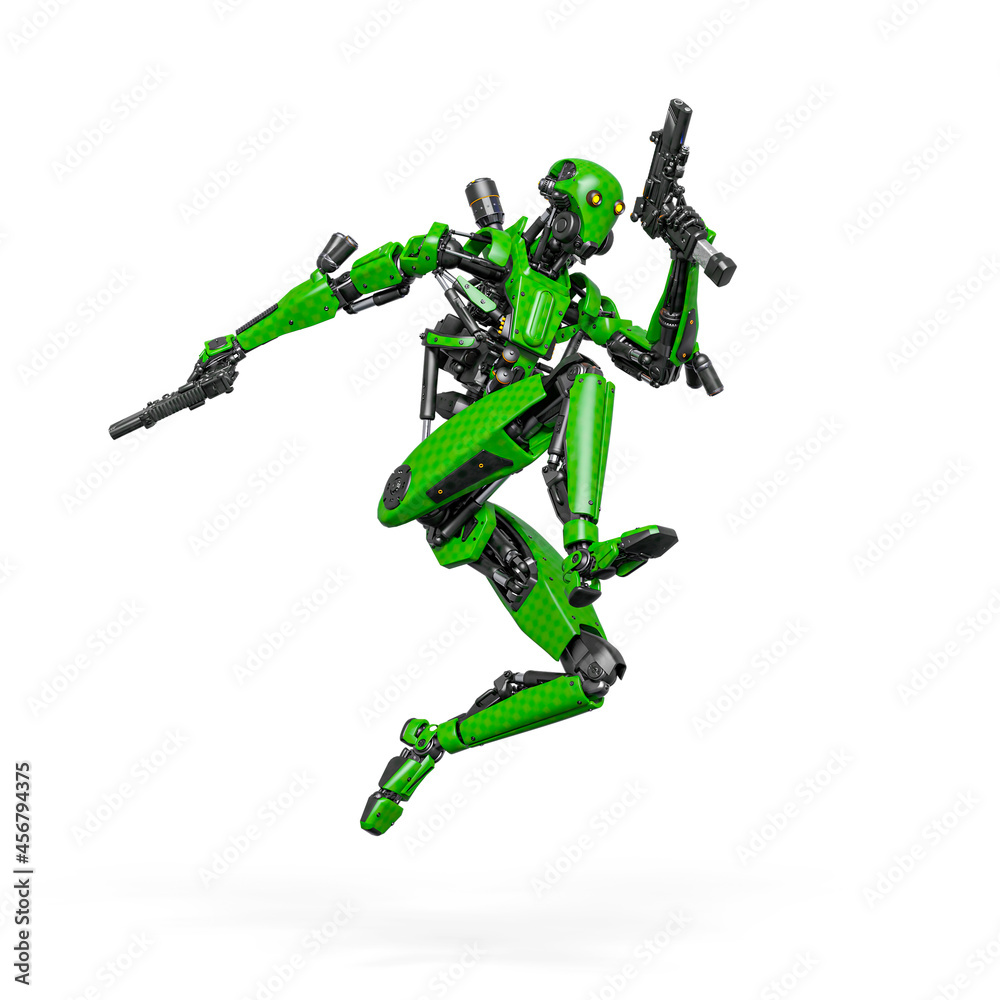 droid soldier is jumping in action holding pistol droid soldier is jumping in action holding pistol