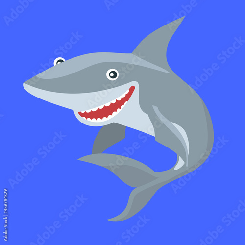 Shark vector. Cartoon illustration isolated on blue background.
