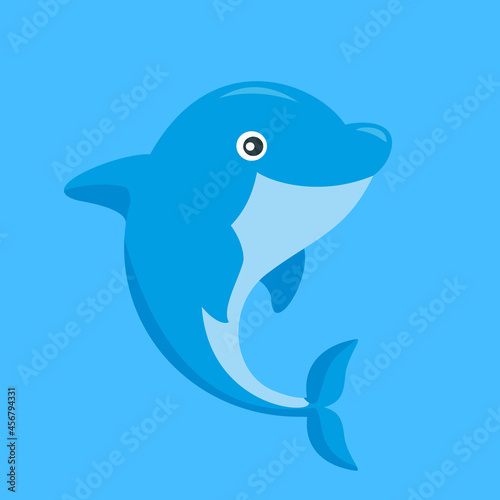 Dolphin vector. Cartoon illustration isolated on blue background.