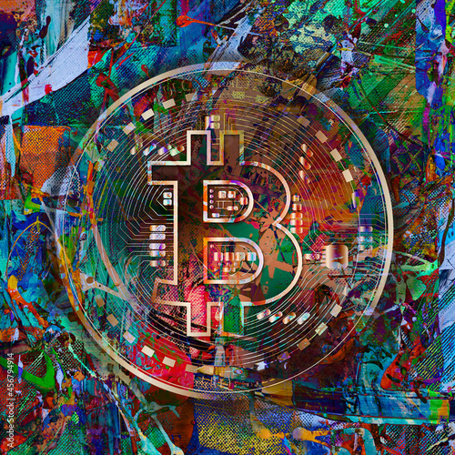 colorful bitcoin with brigh...