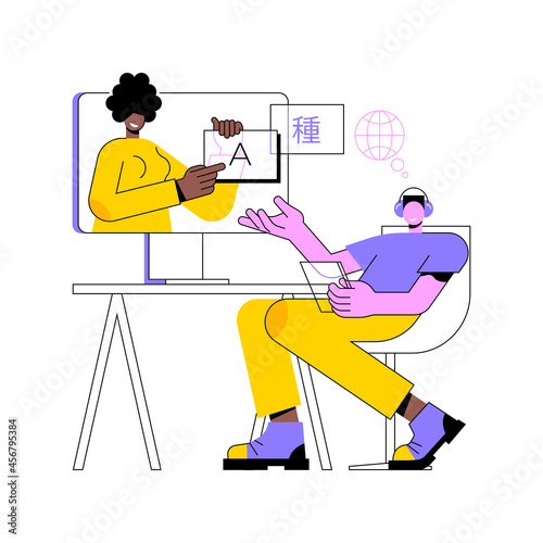 Online language school abstract concept vector illustration. Recorded digital class, online language tutor, live native speaker lesson, practical course, distance education abstract metaphor.