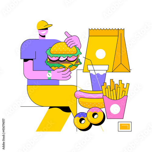 Fast food abstract concept vector illustration. American cuisine, chain restaurant, snack menu, takeout eating, street food festival, quick cooking recipe, fast meal delivery abstract metaphor.