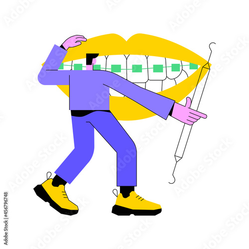 Dental braces abstract concept vector illustration. Dental procedure, braces correction method, crowded teeth treatment, orthodontic problem, teeth aligner and retainer, bracket abstract metaphor.