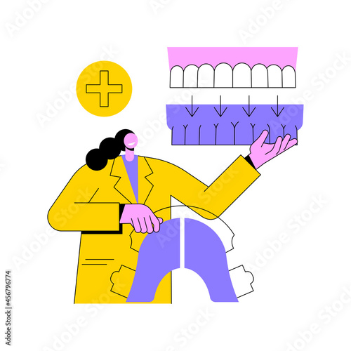 Dental tooth plate abstract concept vector illustration. Single tooth plate, dental health care, complete and partial denture, missing teeth replacement, orthodontic appliance abstract metaphor.
