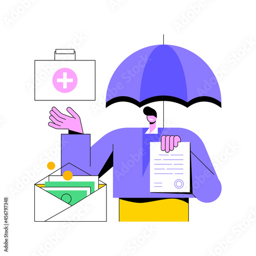 Health insurance abstract concept vector illustration. Health insurance contract, medical expenses, claim application form, agent consultation, sign document, emergency coverage abstract metaphor.