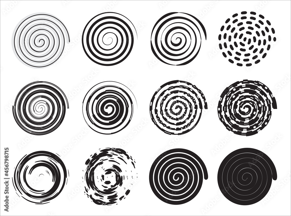 Spiral icon, Swirl wave symbol, whirl silhouette, vortex sign Spiral icon, Swirl wave symbol, whirl silhouette, vortex sign