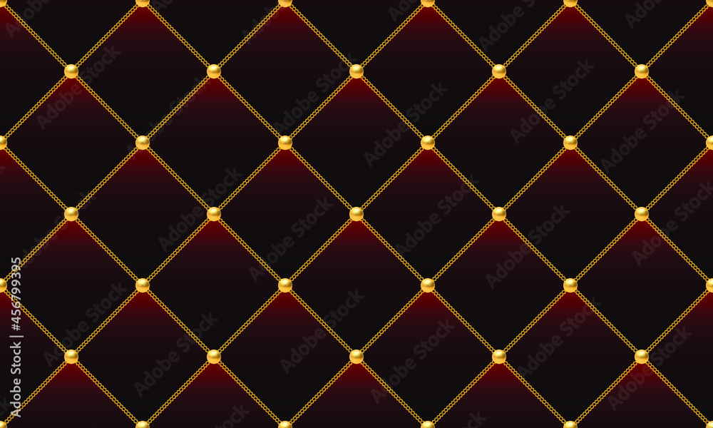 Luxury red background with golden chains and beads. Vector illustration. Luxury red background with golden chains and beads. Vector illustration.