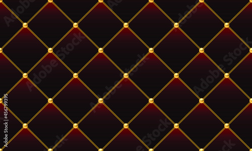 Luxury red background with golden chains and beads. Vector illustration.
