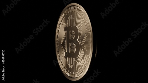 Bitcoin gold coin. Close-up photos of the main cryptocurrency. 3D model render