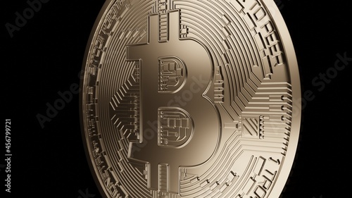 Bitcoin gold coin. Close-up photos of the main cryptocurrency. 3D model render
