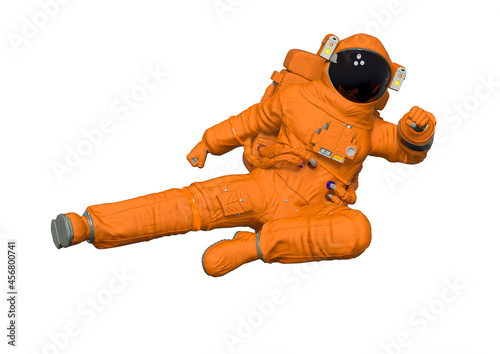 astronaut doing a side kick jump