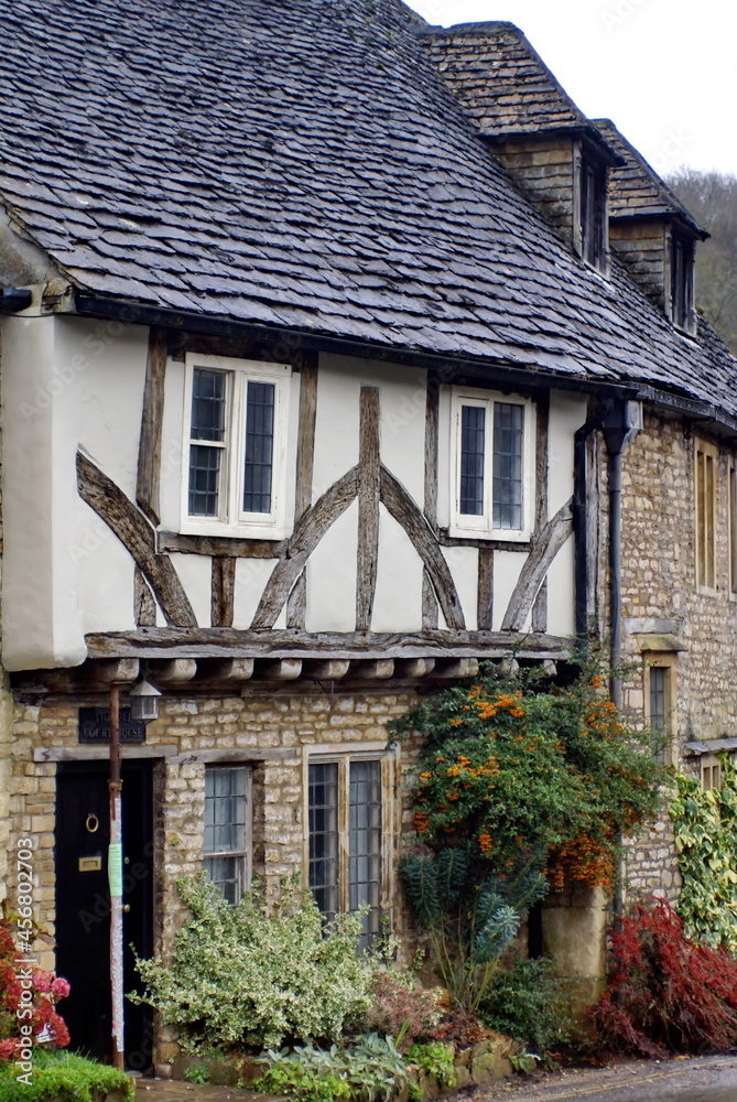 Houses in the historic section of Castle Combe, by the Bybrook River, in Wiltshire, England