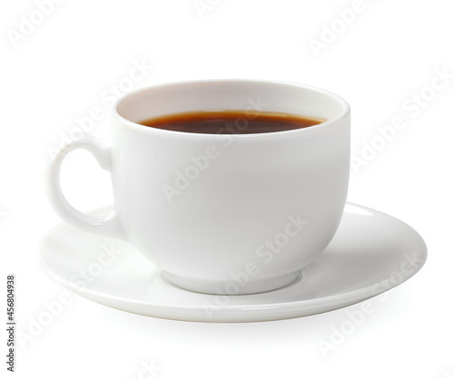 White coffee cup isolated on white background, hot black coffee in cup