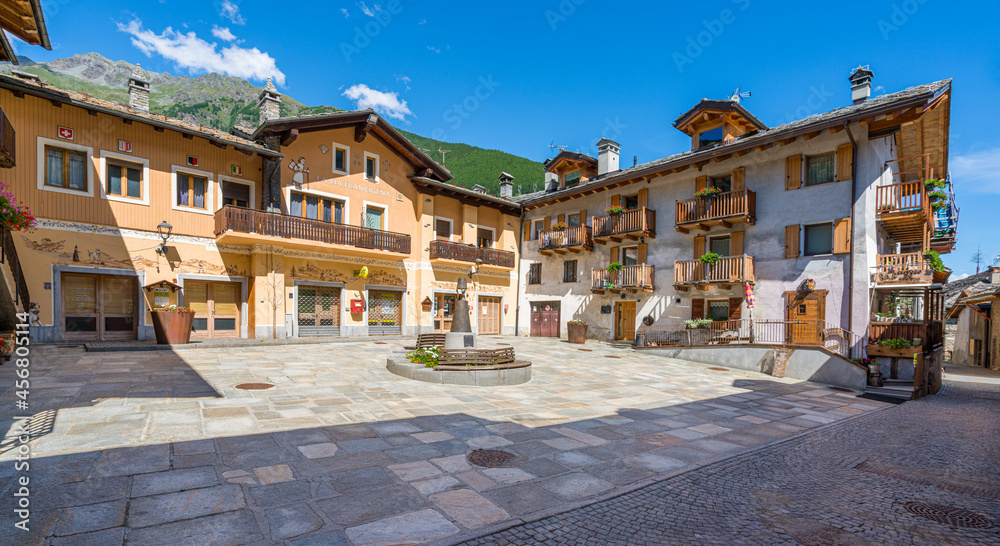 Idyllic sight in the beautiful village of Etroubles, in the Great St Bernard Valley. Aosta Valley, Italy.