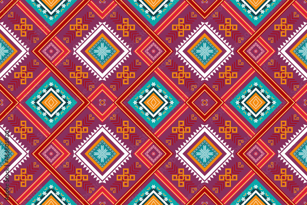 colorful red purple cross weaves ethnic geometric oriental seamless traditional pattern. design for background, carpet, wallpaper backdrop, clothing, wrapping, batik, fabric. embroidery style. vector