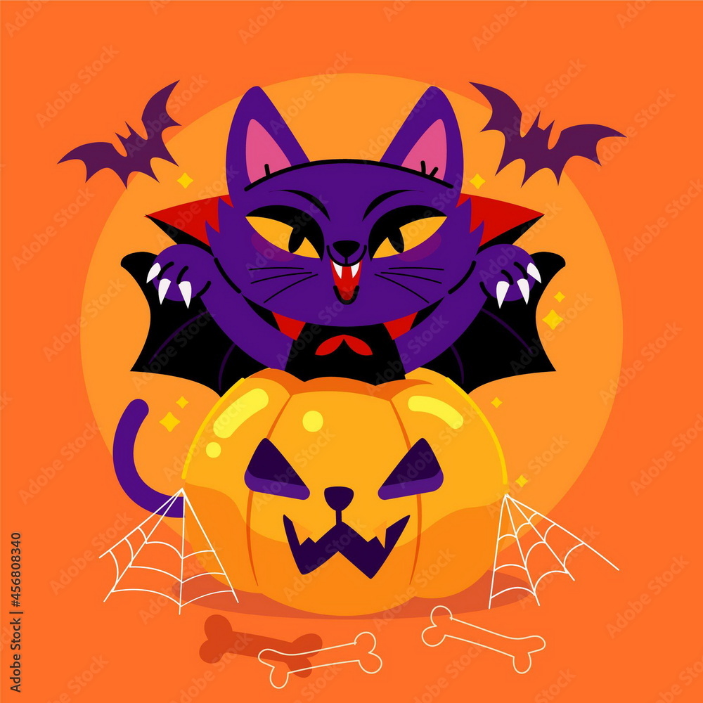 flat halloween cat vector design illustration