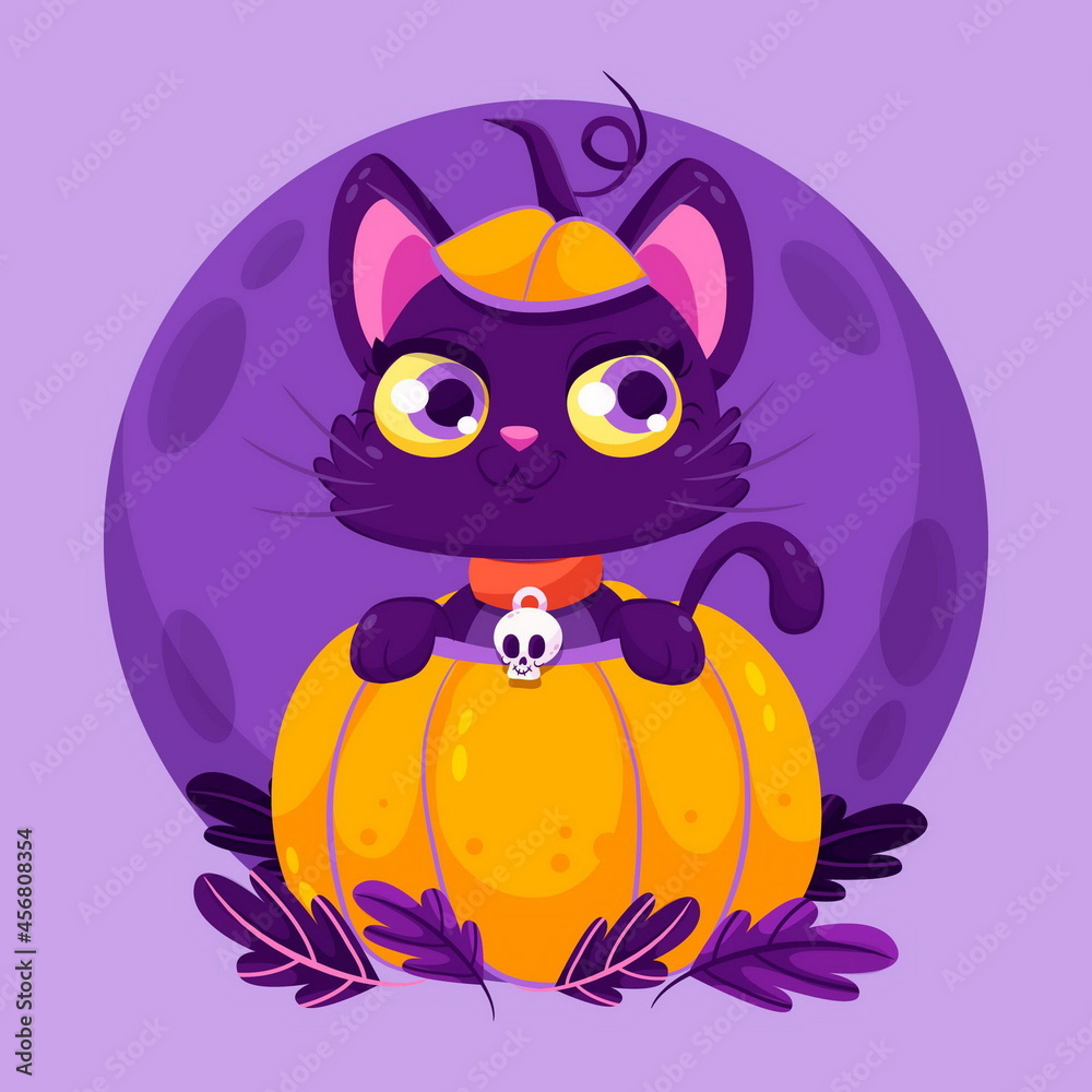 flat halloween cat vector design illustration