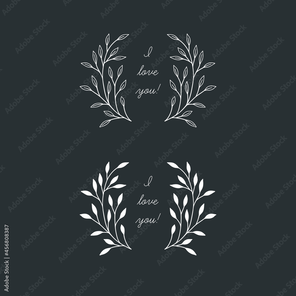 Naklejka premium Set of vector hand drawn romantic wreaths and laurels.