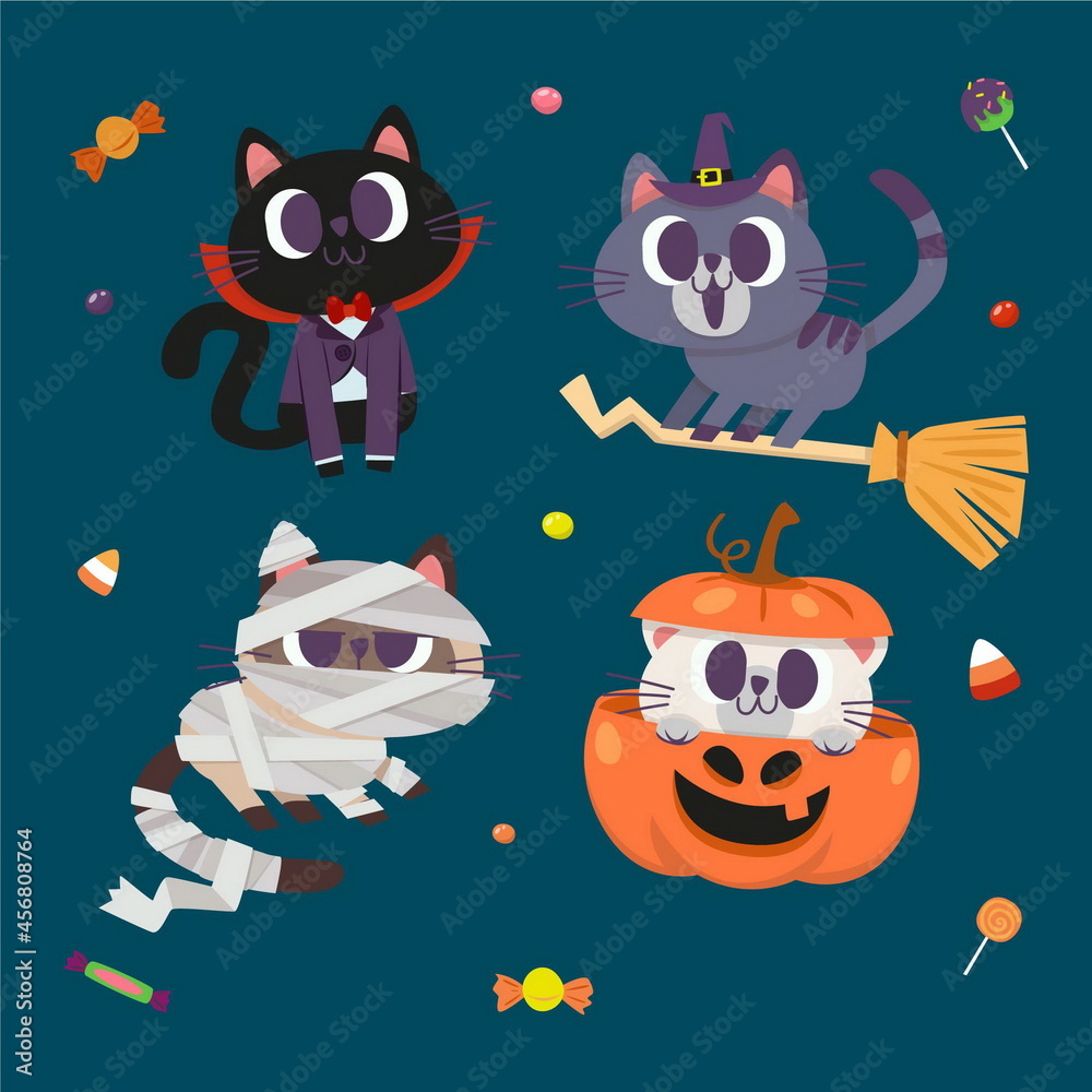 hand drawn flat halloween cat vector design illustration hand drawn flat halloween cat vector design illustration