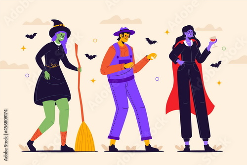 hand drawn flat halloween characters collection vector design illustration © Pikisuperstar