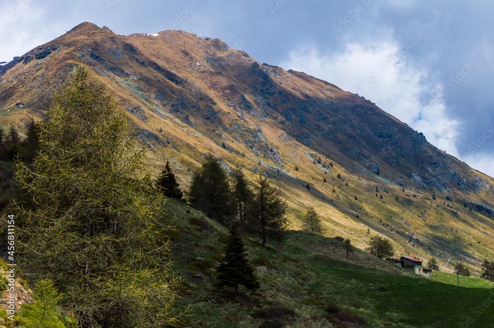 Alpine landscape in northern Italy, in Valle d'Aosta on the route to Monte Rosa