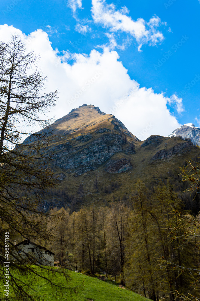 Alpine landscape in northern Italy, in Valle d'Aosta on the route to Monte Rosa