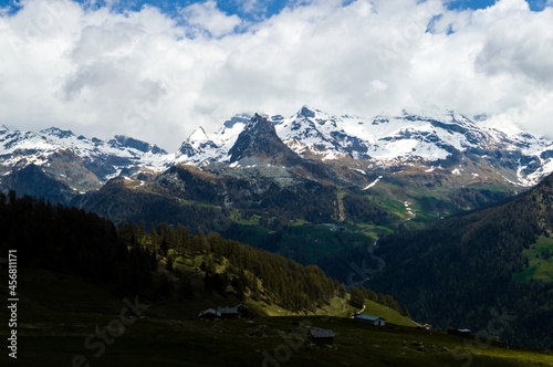 Alpine landscape in northern Italy, in Valle d'Aosta on the route to Monte Rosa