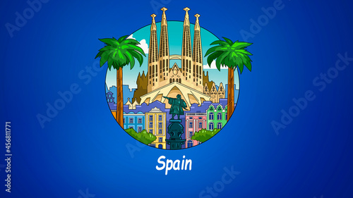 Cities of the world in cartoon stylization, Spain #456811771