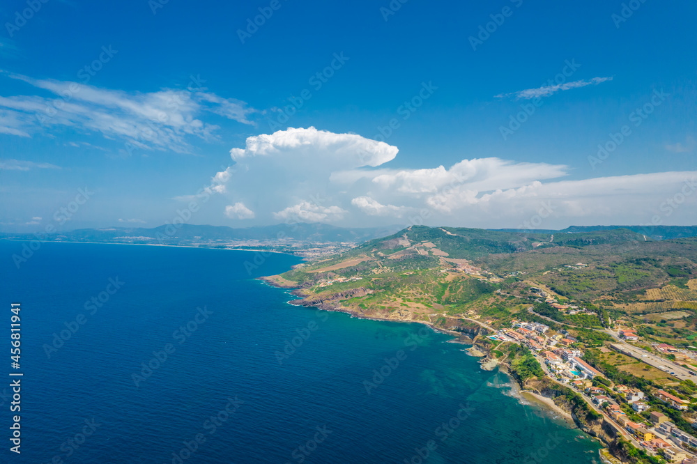 Aerial view of Castelsardo coastline - a town and comune in Sardinia, Italy, located in the northwest of the island within the Province of Sassari