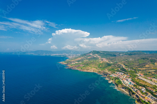 Fototapeta Naklejka Na Ścianę i Meble -  Aerial view of Castelsardo coastline - a town and comune in Sardinia, Italy, located in the northwest of the island within the Province of Sassari