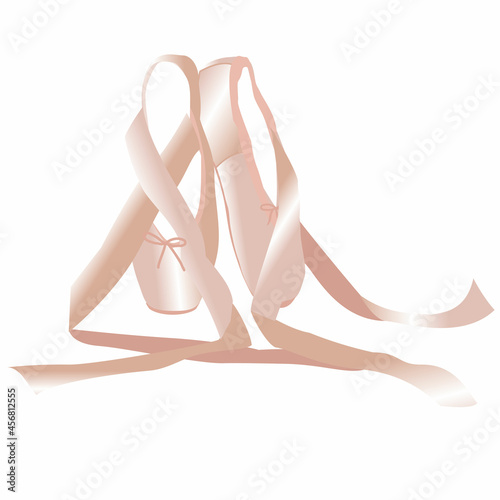 vector image of ballet pointe shoes with ribbons in pink tones