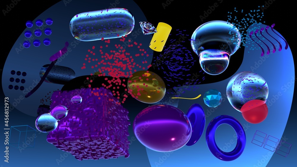 Fototapeta premium 3D shapes made of different materials, levitating, 3D rendering