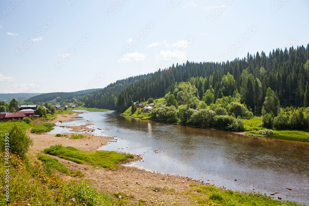 The picturesque bank of the Usva River. The village of Usva. Perm Territory. Russia