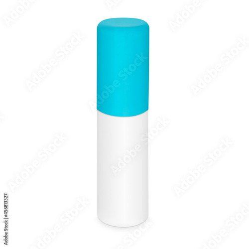 white plastic container with blue cap isolated on white background with shadow